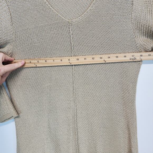 Chicos 2 Slanted Hem Heidi Sweater Size L Tan Metallic Slub Knit Chic Neutral - Picture 11 of 15